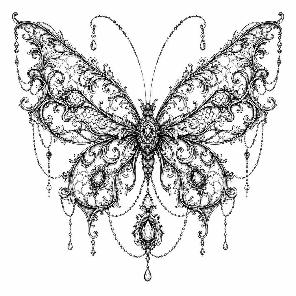 idée tatouage papillon papillon ornemental baroque