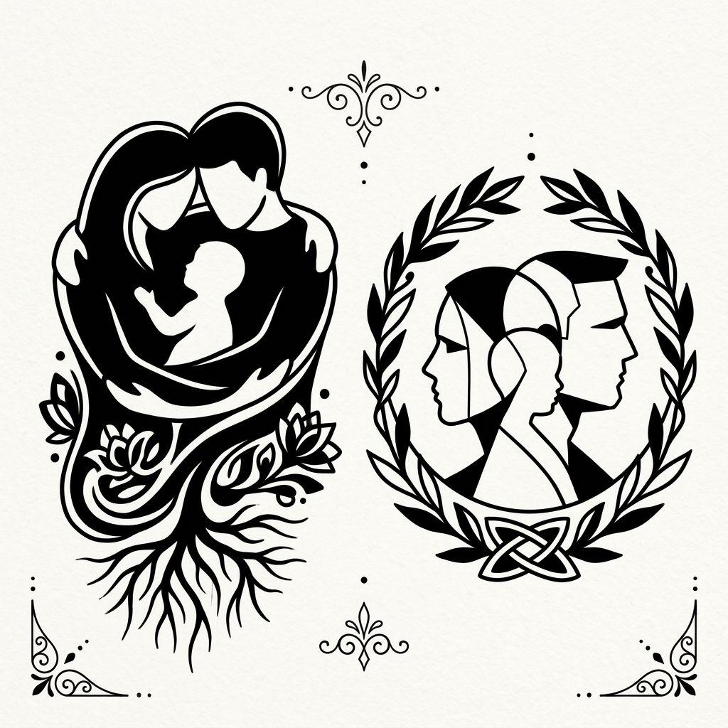 idée tatouage parents silhouettes blackwork