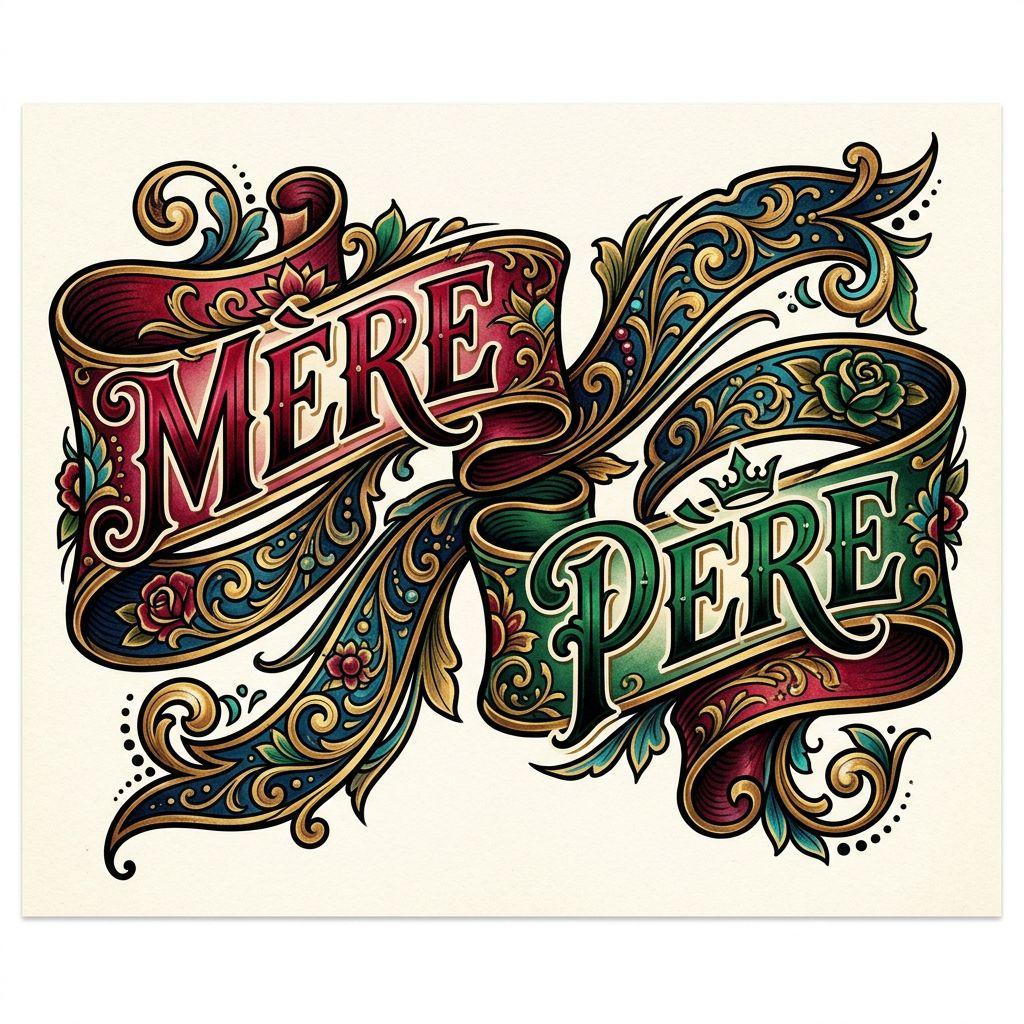 idée tatouage parents banderole néo-traditionnelle