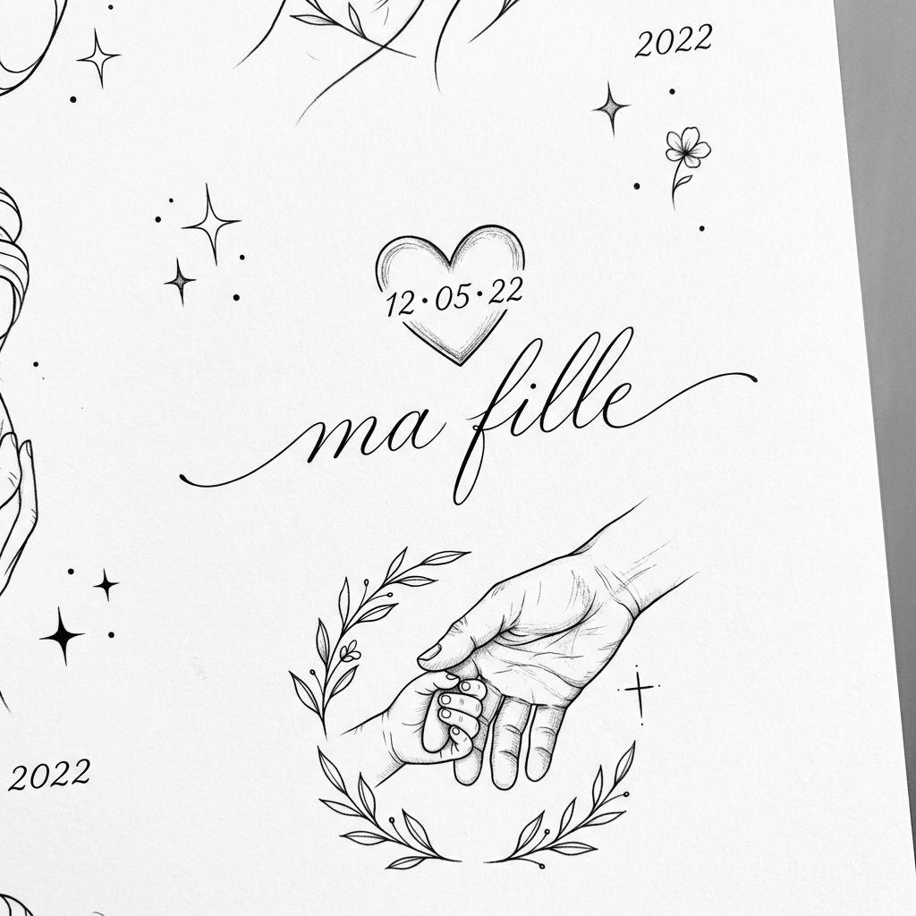 idée tatouage père et fille date naissance fine line