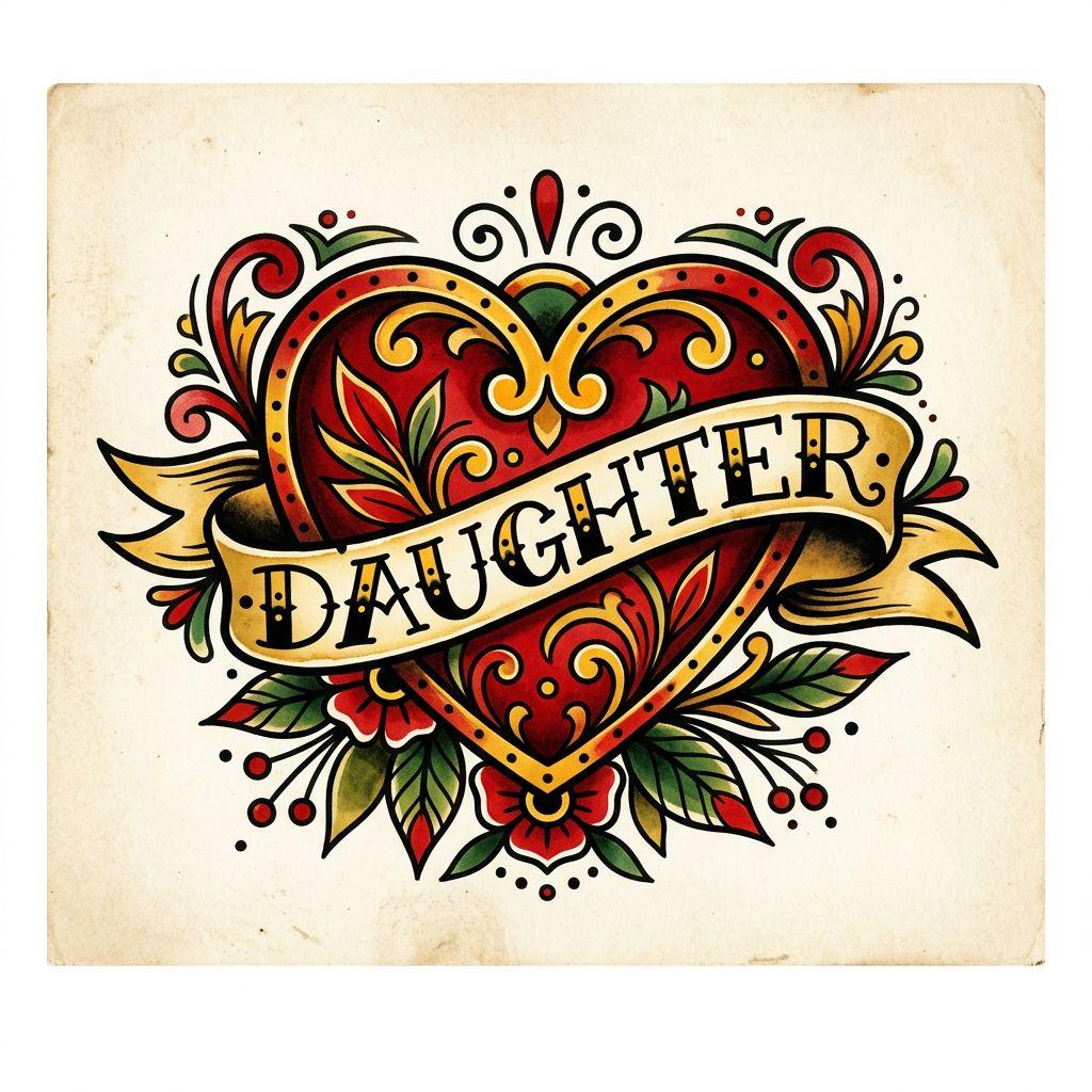 idée tatouage père et fille cœur old school 'daughter'