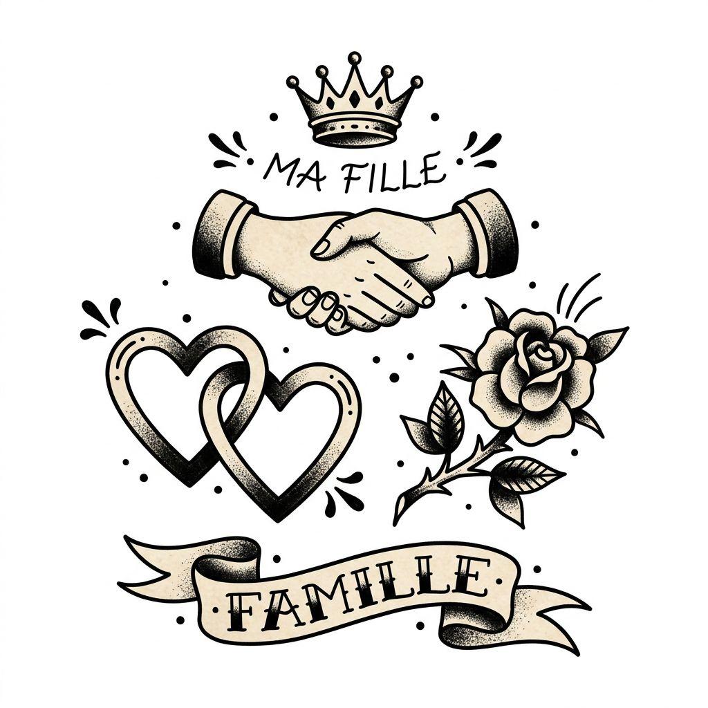 idée tatouage père et fille patchwork famille flash