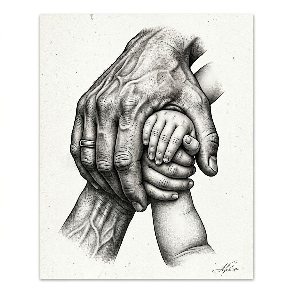 idée tatouage père et fils mains réalistes père-enfant