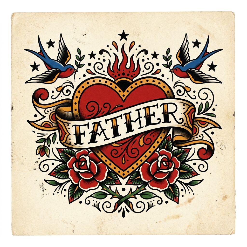 idée tatouage père et fils cœur old school 'father'