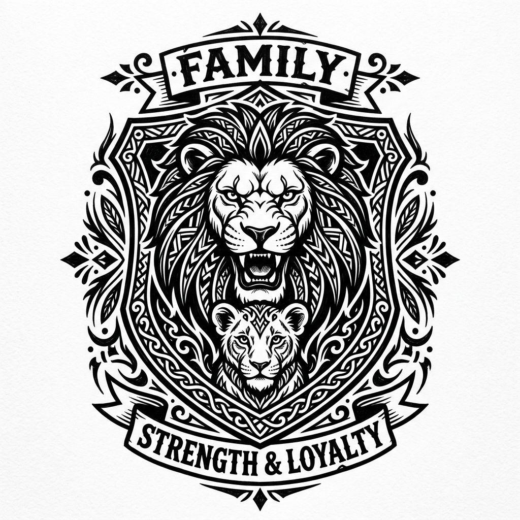 idée tatouage père et fils lion et lionceau blackwork
