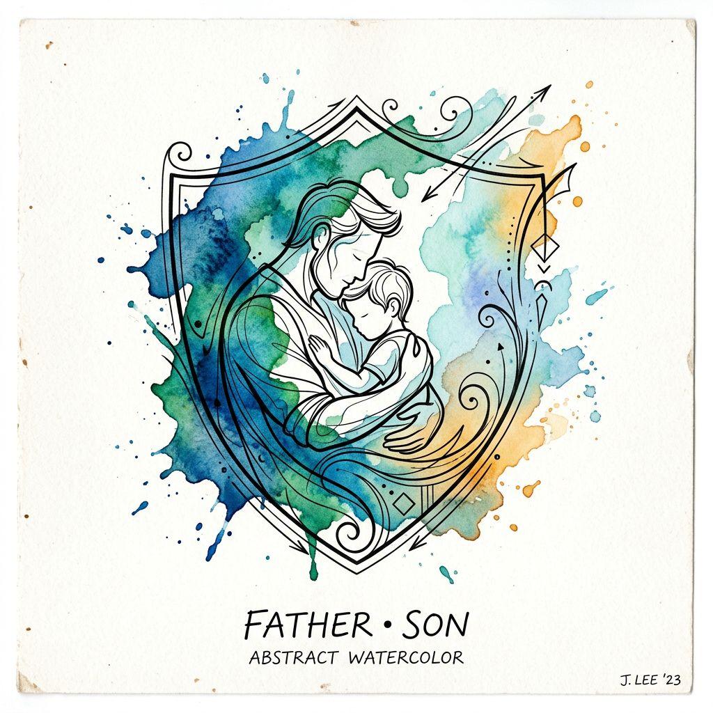 idée tatouage père et fils aquarelle père-fils