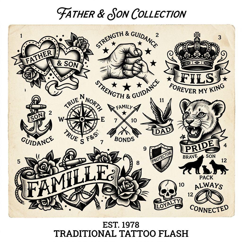 idée tatouage père et fils patchwork famille flash