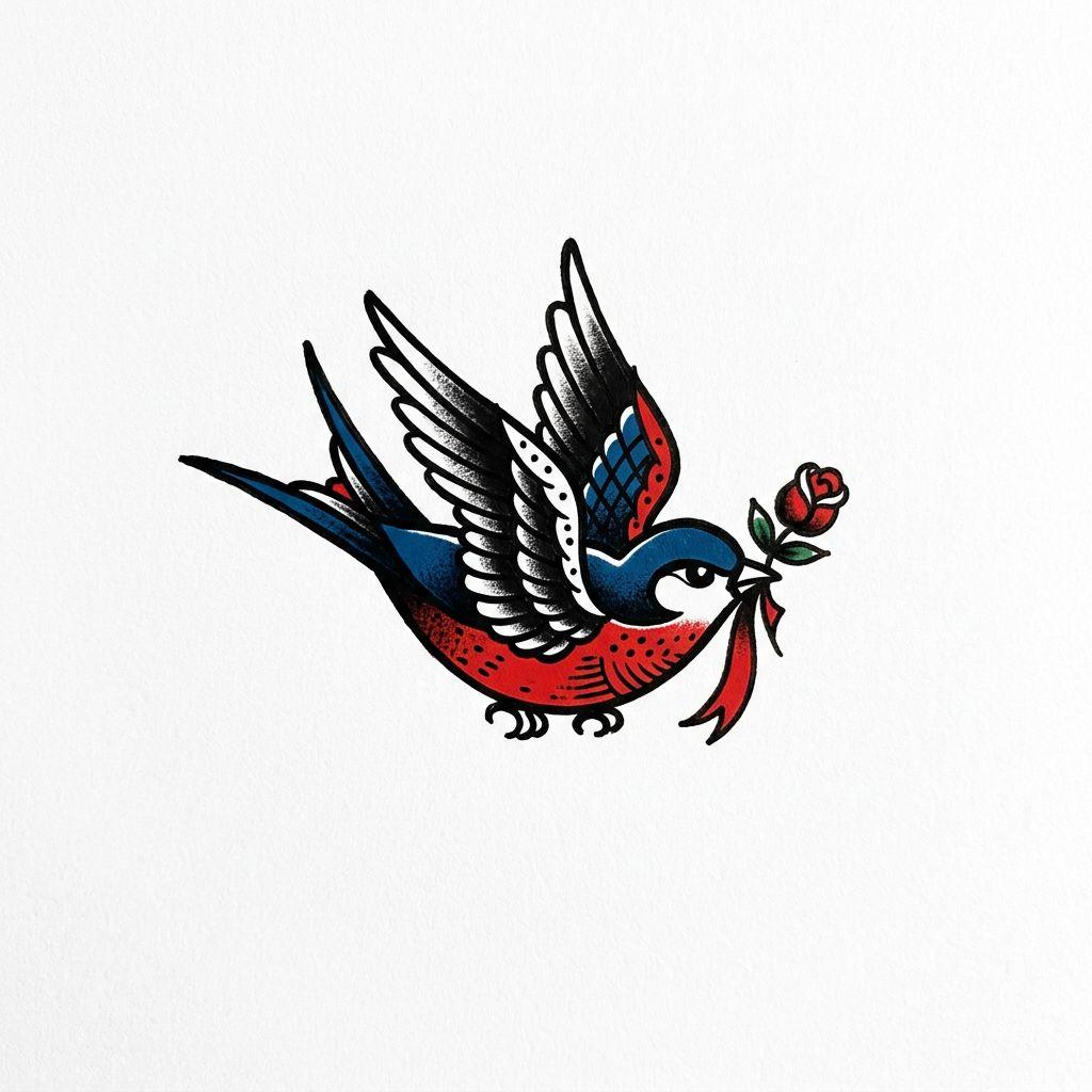 idée tatouage petit hirondelle old school petite