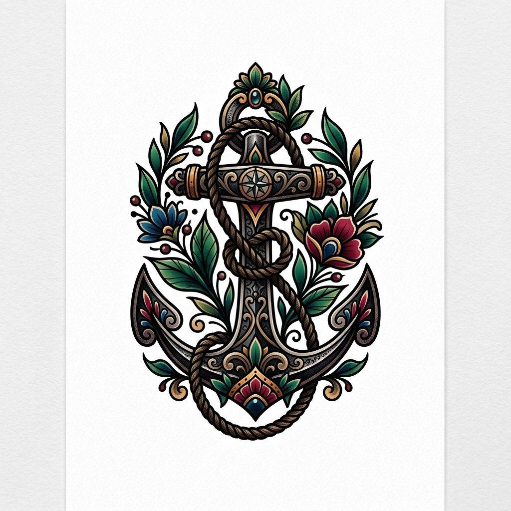 idée tatouage petit ancre néo-traditionnelle compacte