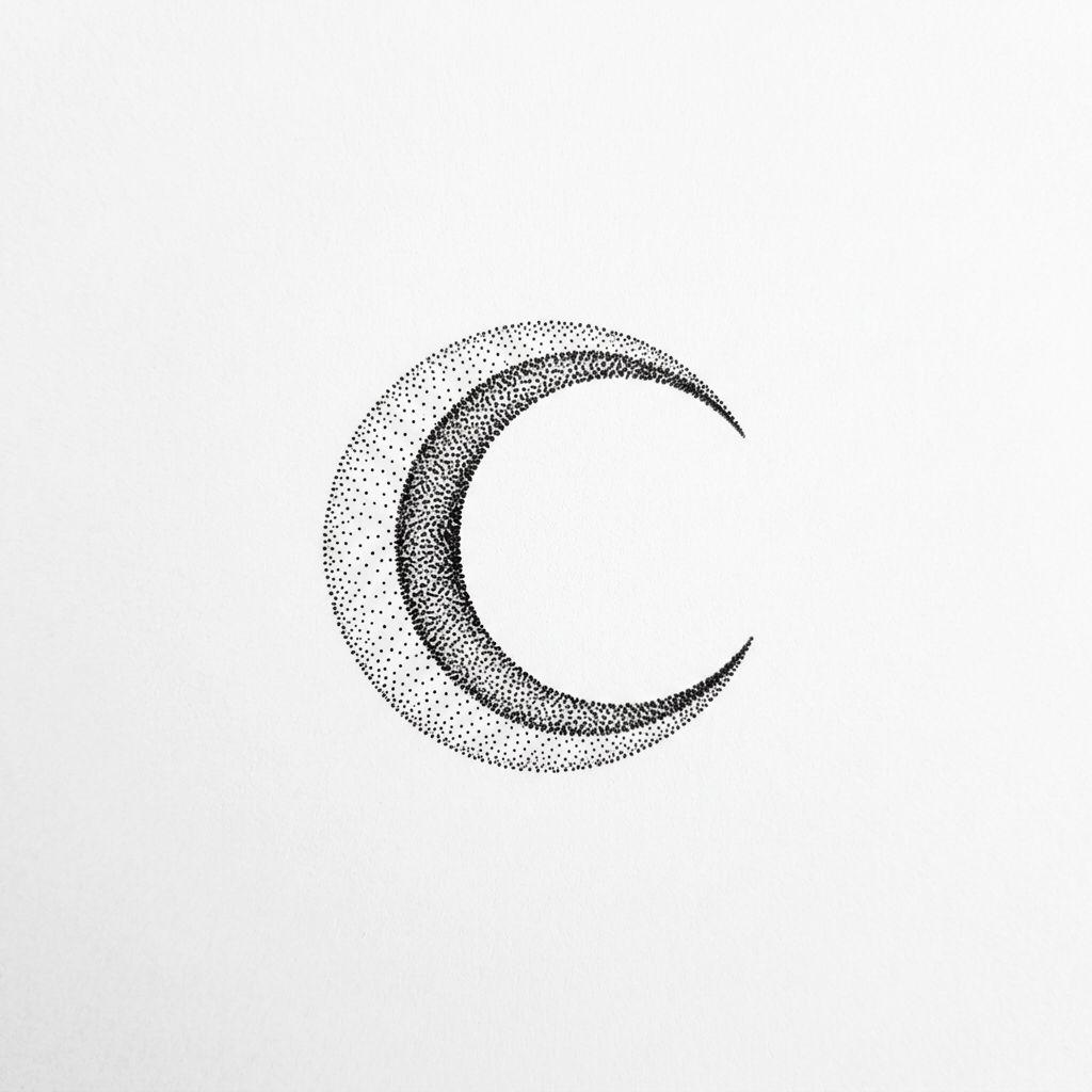 idée tatouage petit lune dotwork miniature