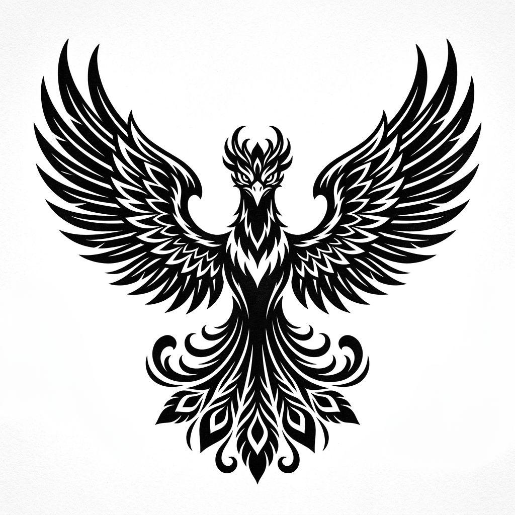idée tatouage phenix phenix blackwork ailes