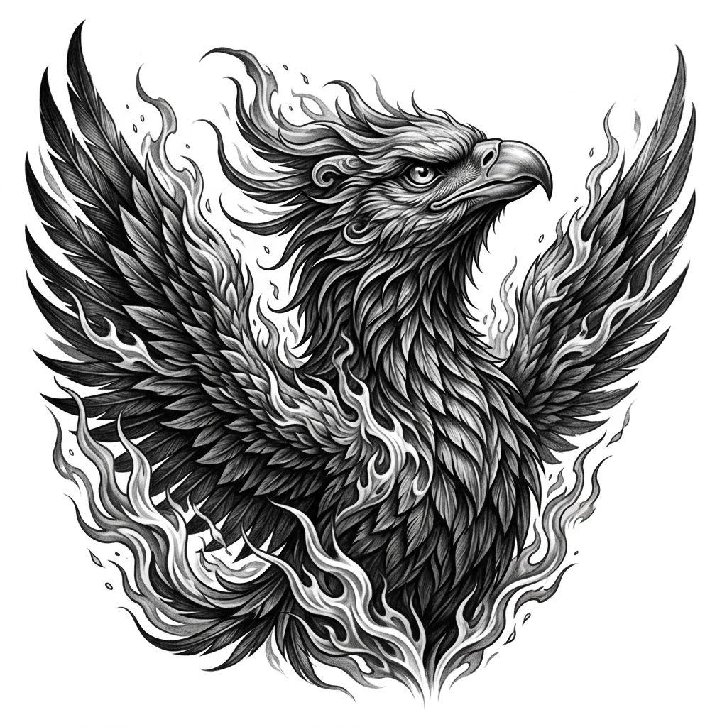 idée tatouage phenix phenix réaliste flammes