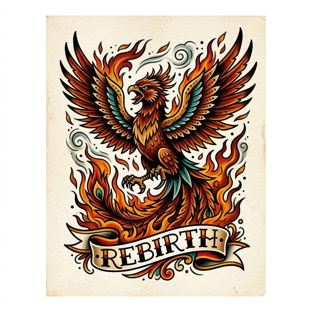 idée tatouage phenix phenix old school flamboyant