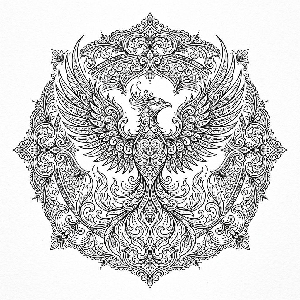 idée tatouage phenix mandala phenix ornemental