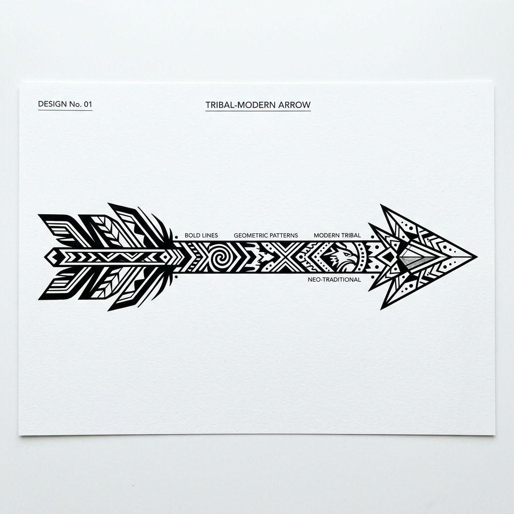 idée tatouage pied flèche tribal