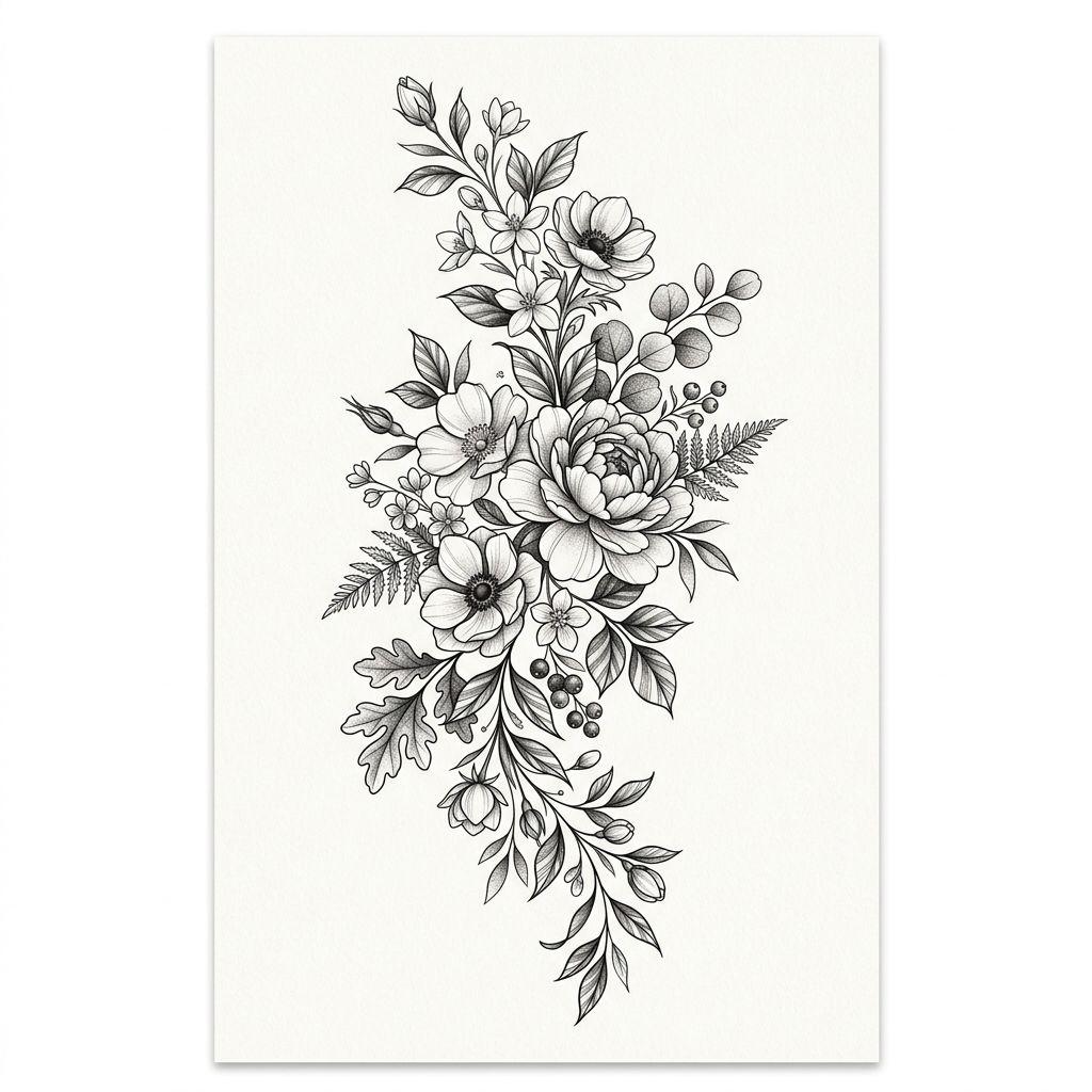 idée tatouage pied composition florale premium