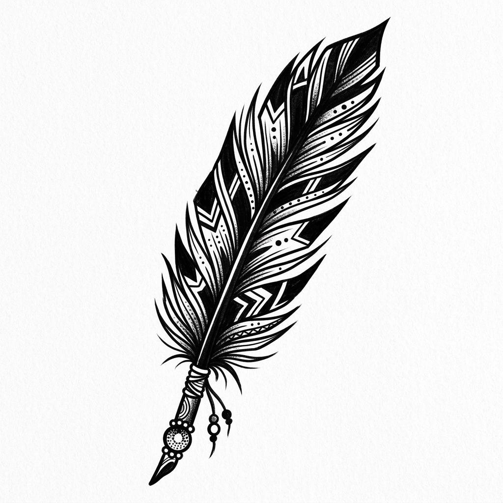 idée tatouage plume plume blackwork dense