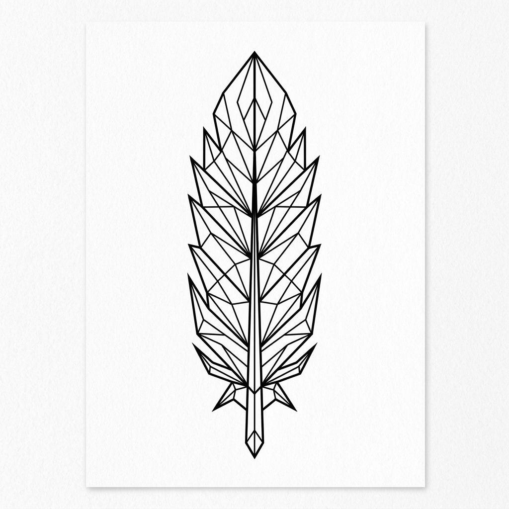 idée tatouage plume plume géométrique structurée