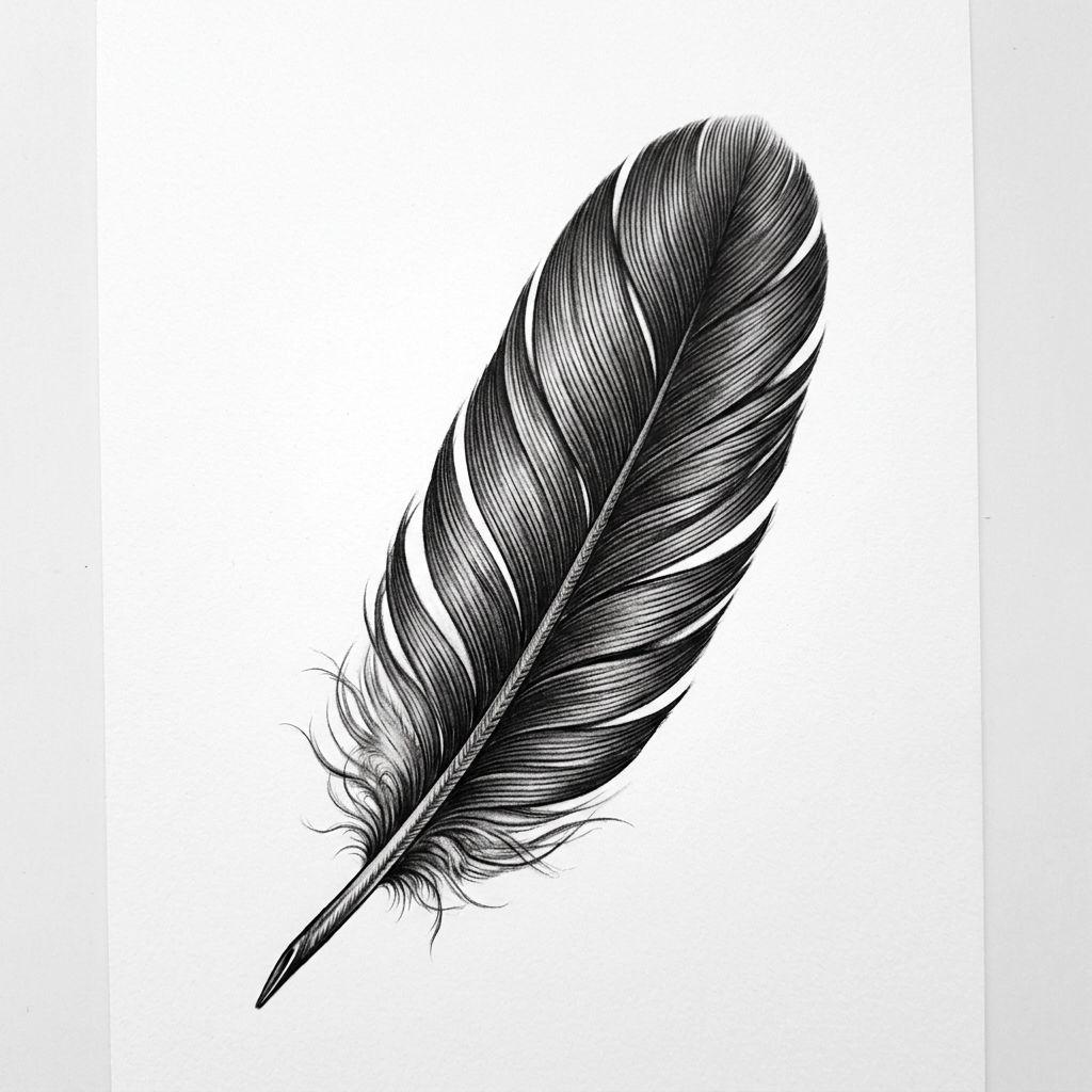 idée tatouage plume plume réaliste detaillee