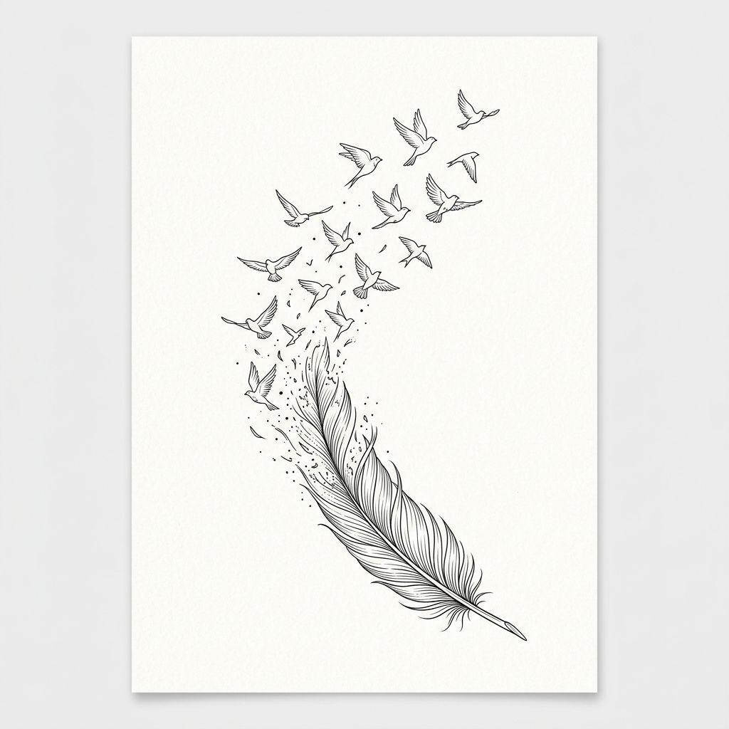 idée tatouage plume plume oiseaux envol