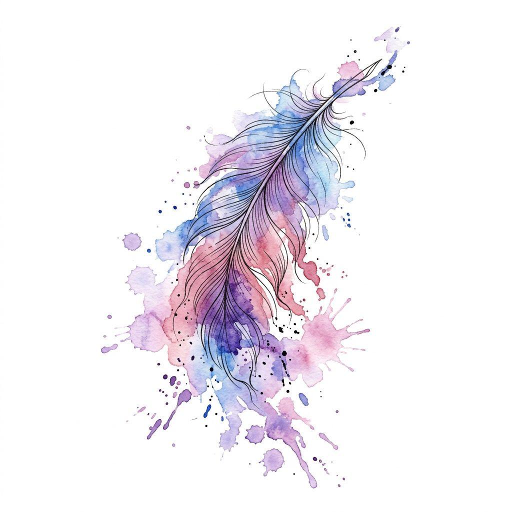 idée tatouage plume plume aquarelle douce