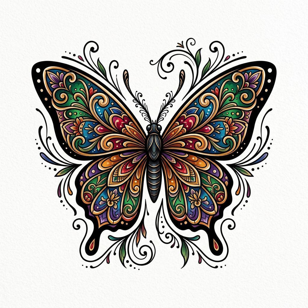 idée tatouage poignet papillon néo-traditionnel