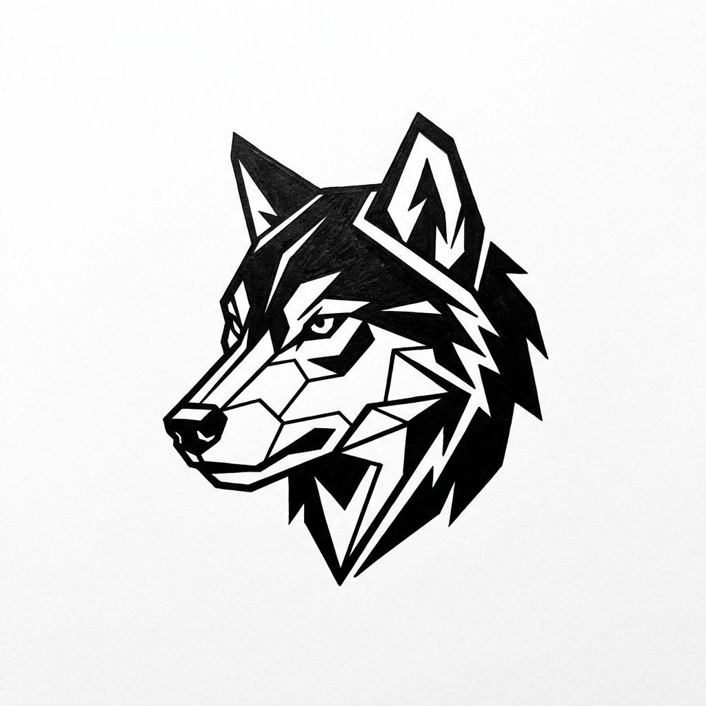 idée tatouage poignet loup blackwork stylisé