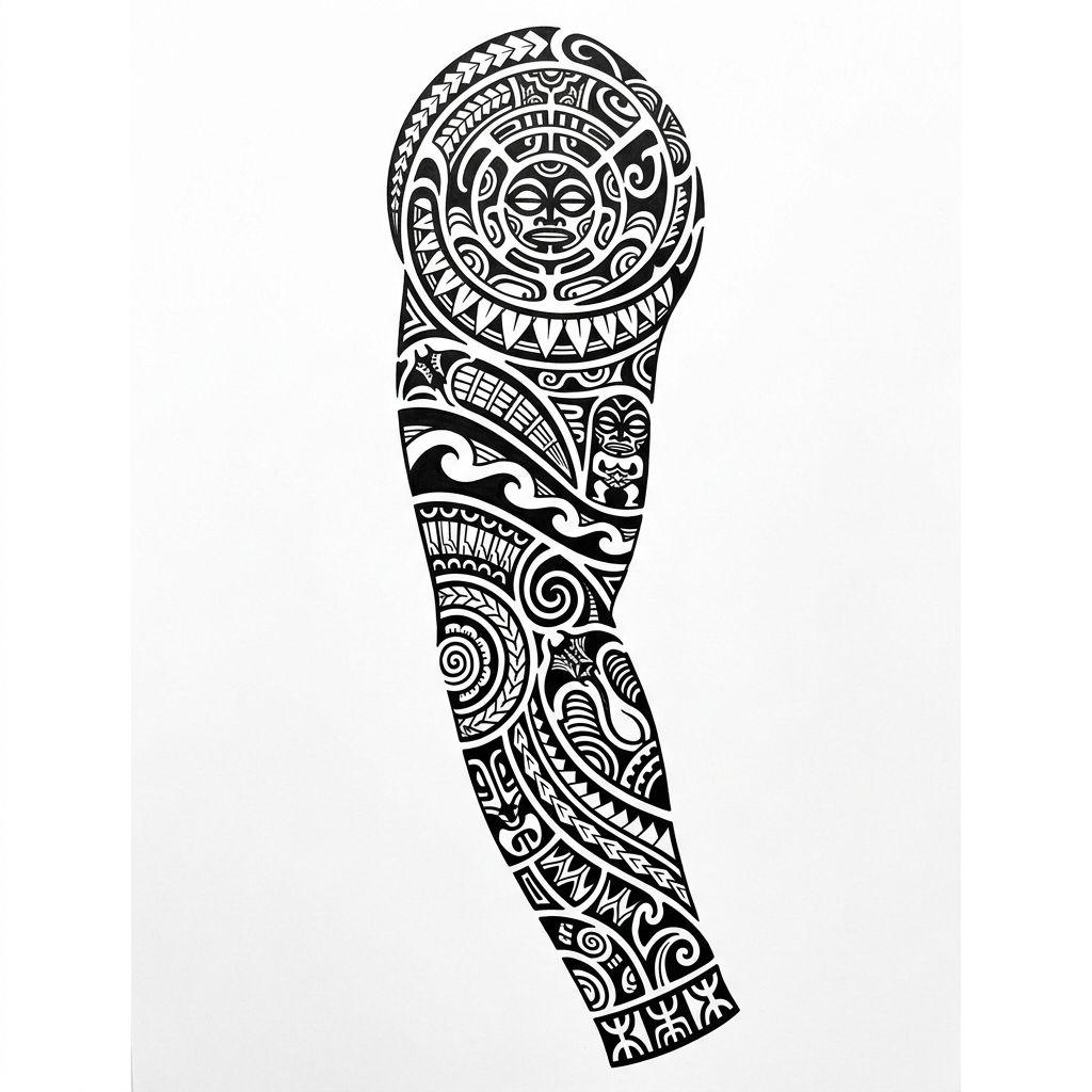 idée tatouage polynésien manchette polynesienne complete, design sur fond blanc