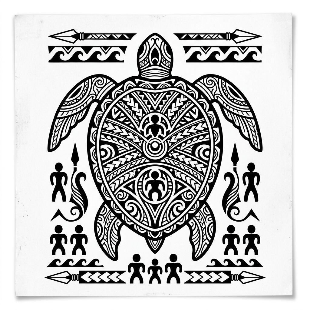 idée tatouage polynésien tortue honu sacree, design sur fond blanc