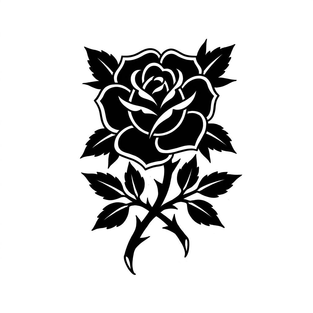 idée tatouage rose rose blackwork