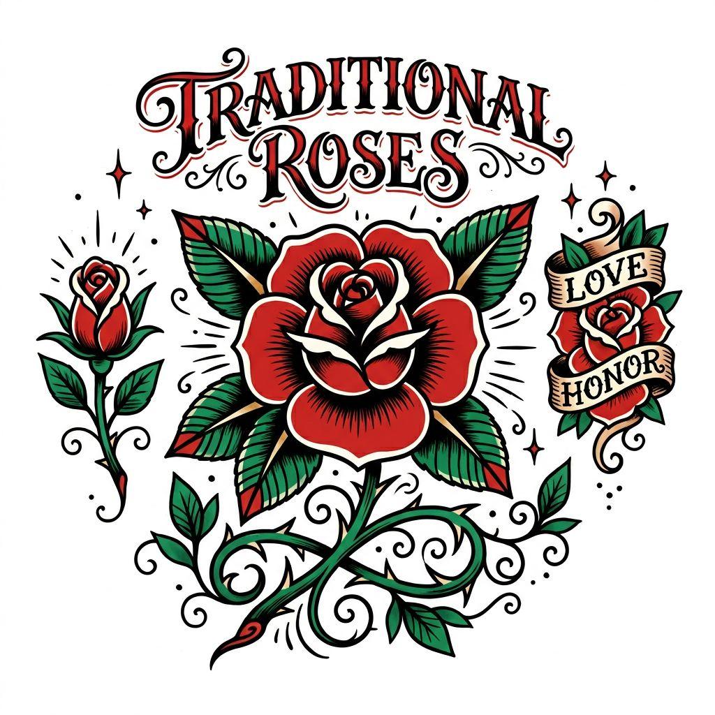 idée tatouage rose rose old school