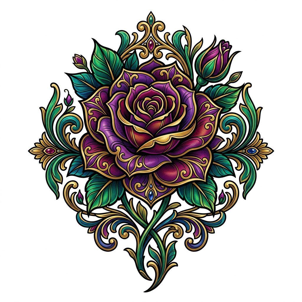 idée tatouage rose rose néo-traditionnelle