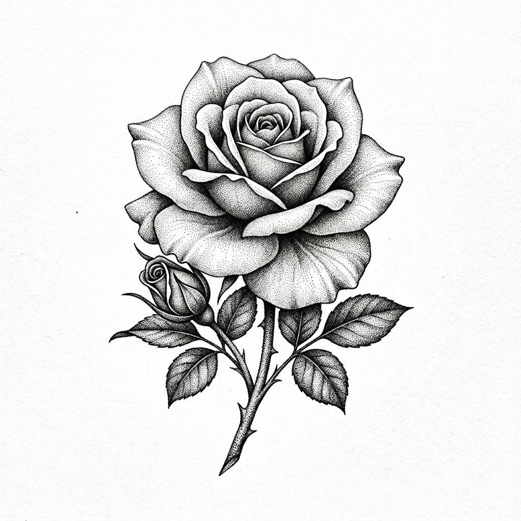 idée tatouage rose rose dotwork