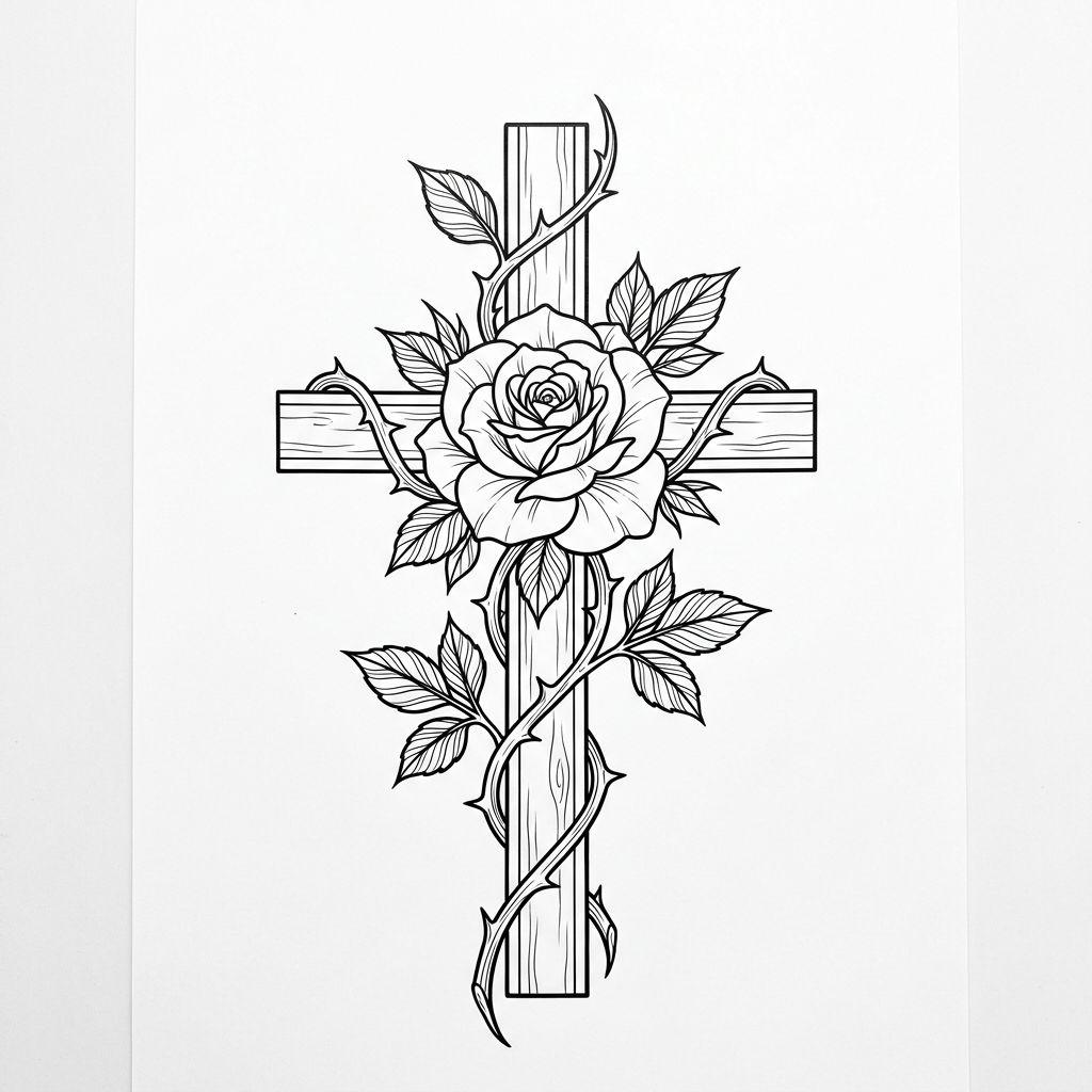 idée tatouage rose rose et croix
