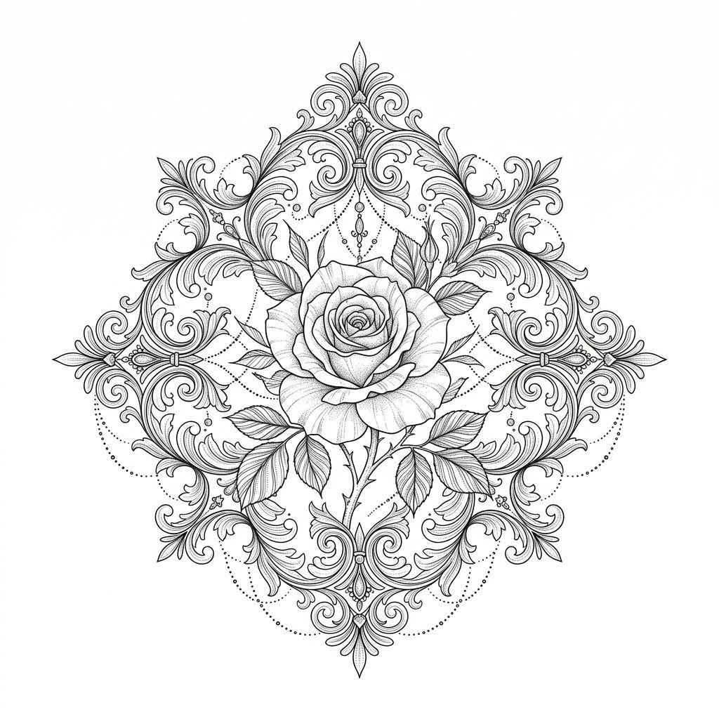 idée tatouage rose rose ornementale