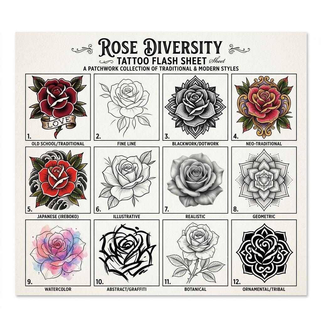 idée tatouage rose roses patchwork