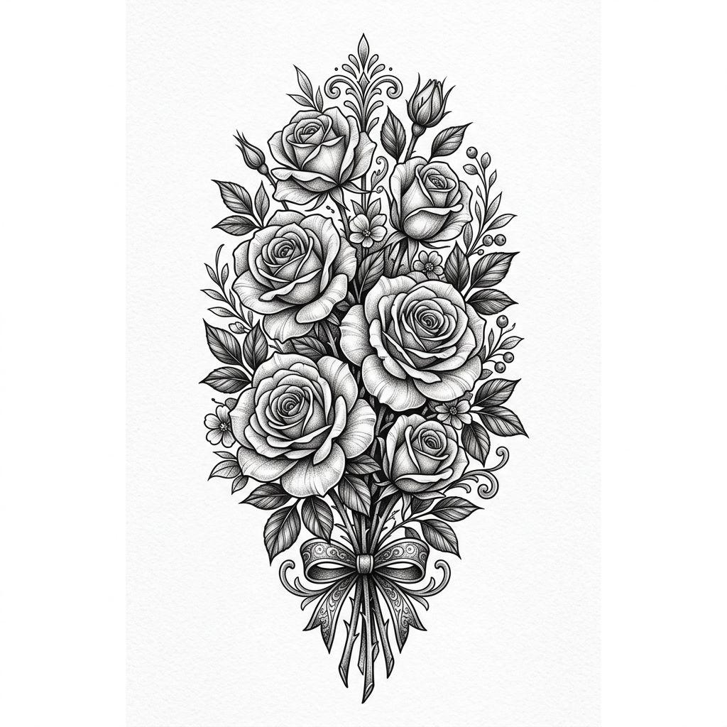 idée tatouage rose bouquet de roses premium
