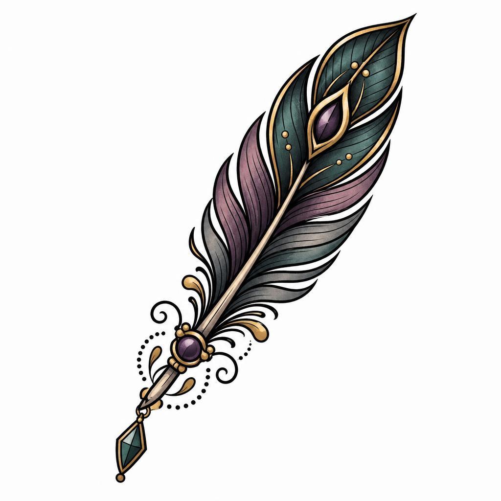 idée tatouage simple plume néo-traditionnelle