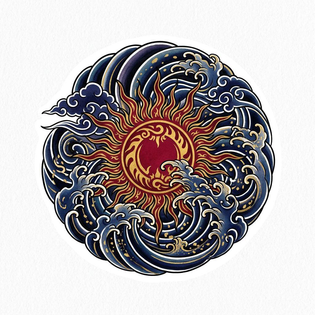 idée tatouage soleil soleil japonais amaterasu