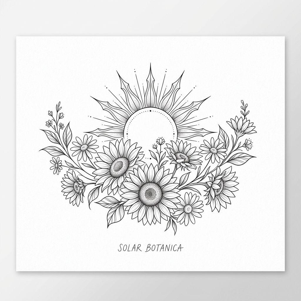 idée tatouage soleil soleil floral entrelace