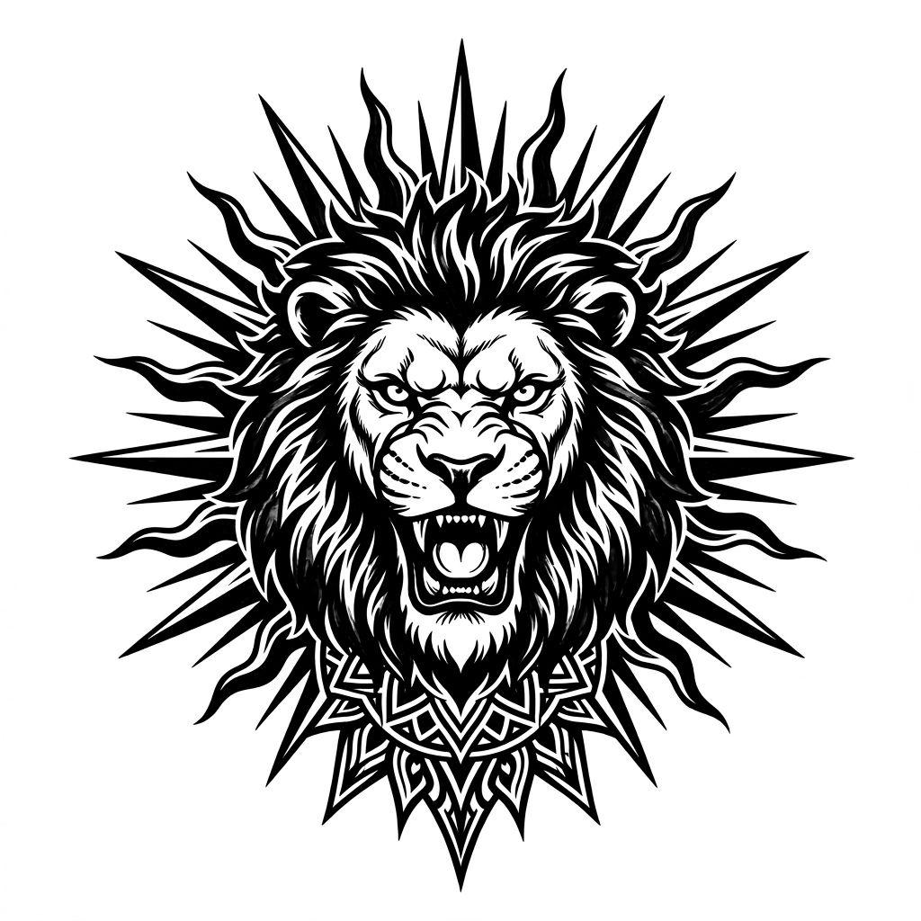 idée tatouage soleil lion solaire blackwork