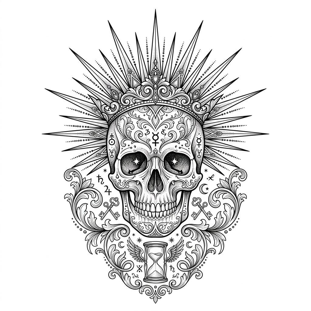 idée tatouage soleil crane solaire ornemental