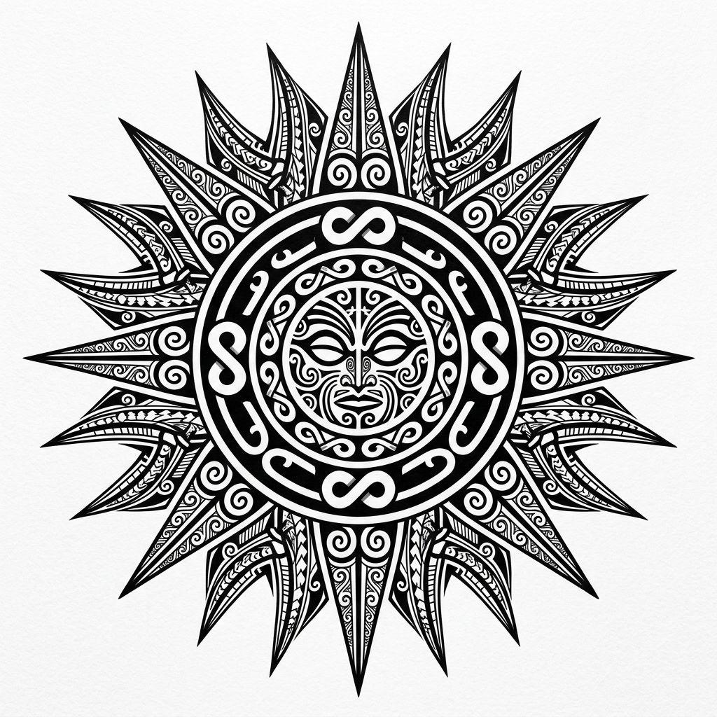 idée tatouage soleil soleil tribal polynesien