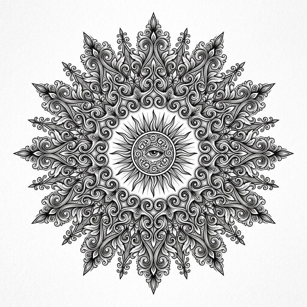 idée tatouage soleil mandala solaire ornemental