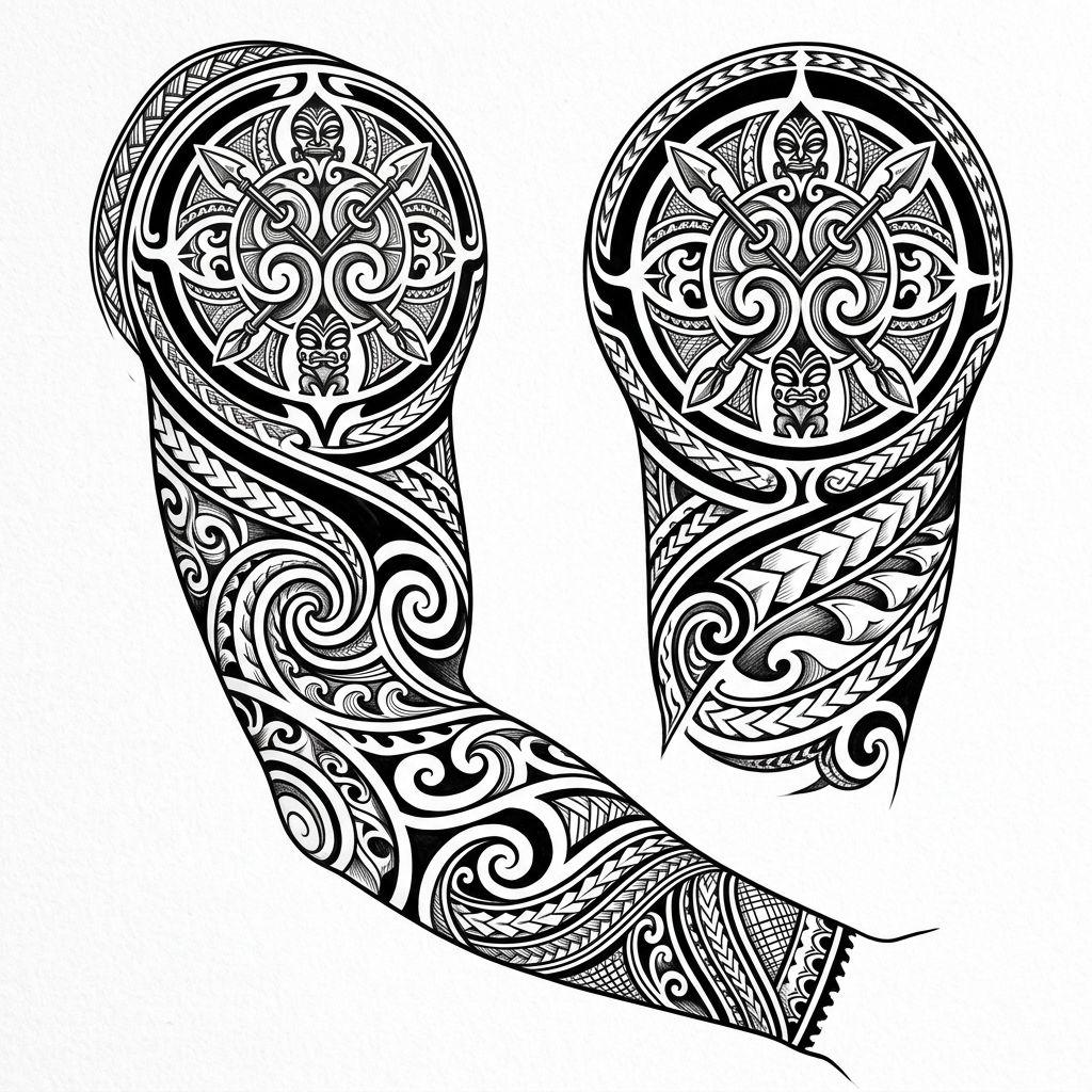 idée tatouage tribal composition tribal sleeve