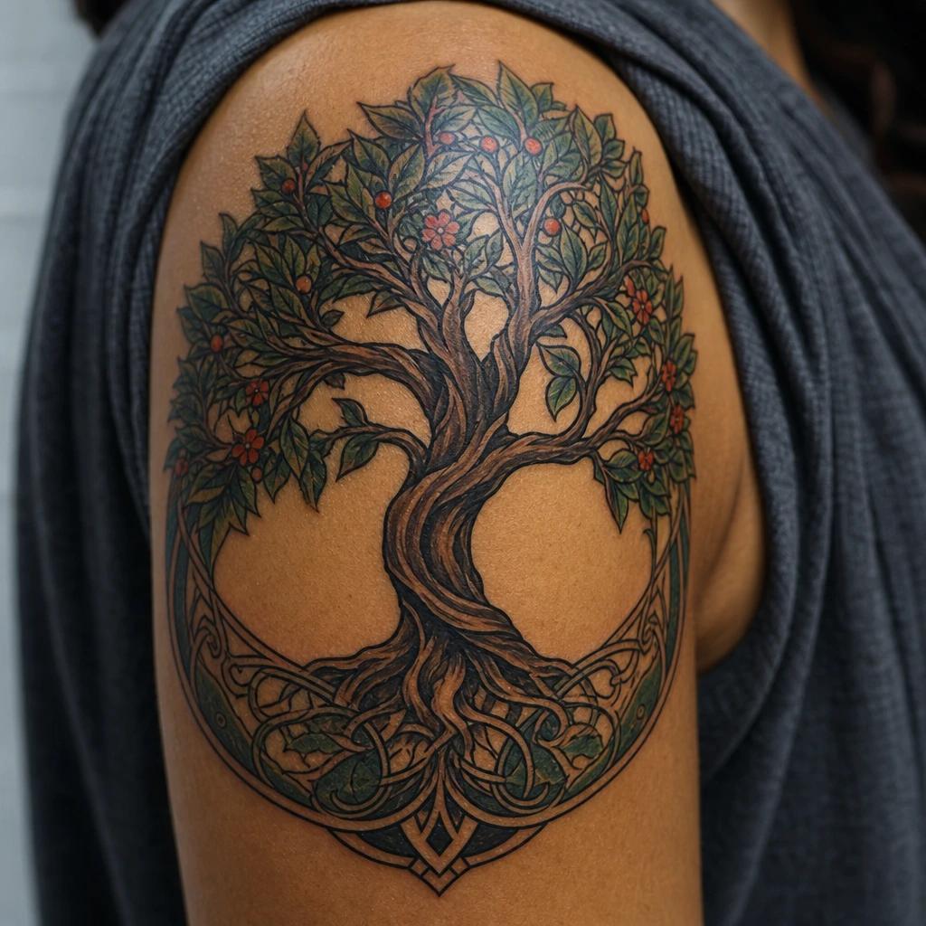 idée tatouage arbre de vie arbre néo-traditionnel