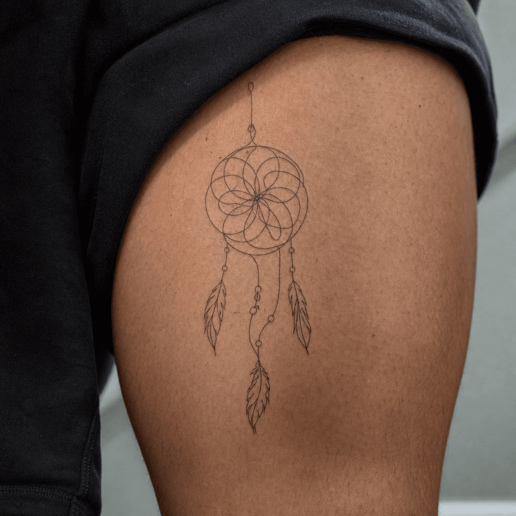idée tatouage attrape-rêve attrape-reve single-line minimaliste