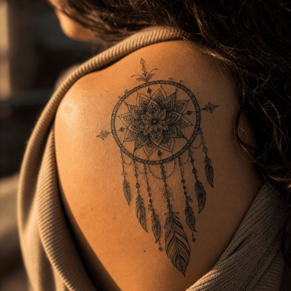 idée tatouage attrape-rêve mandala attrape-reve ornemental