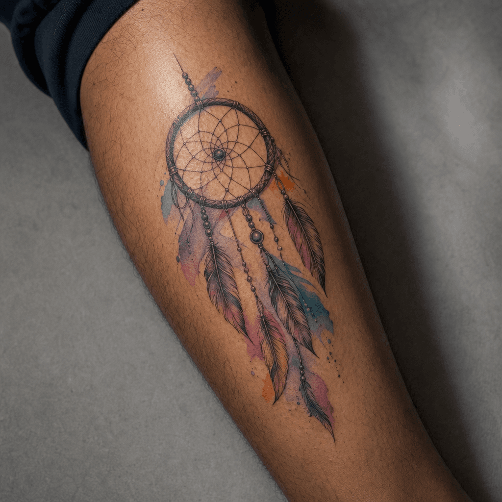 idée tatouage attrape-rêve attrape-reve aquarelle douce