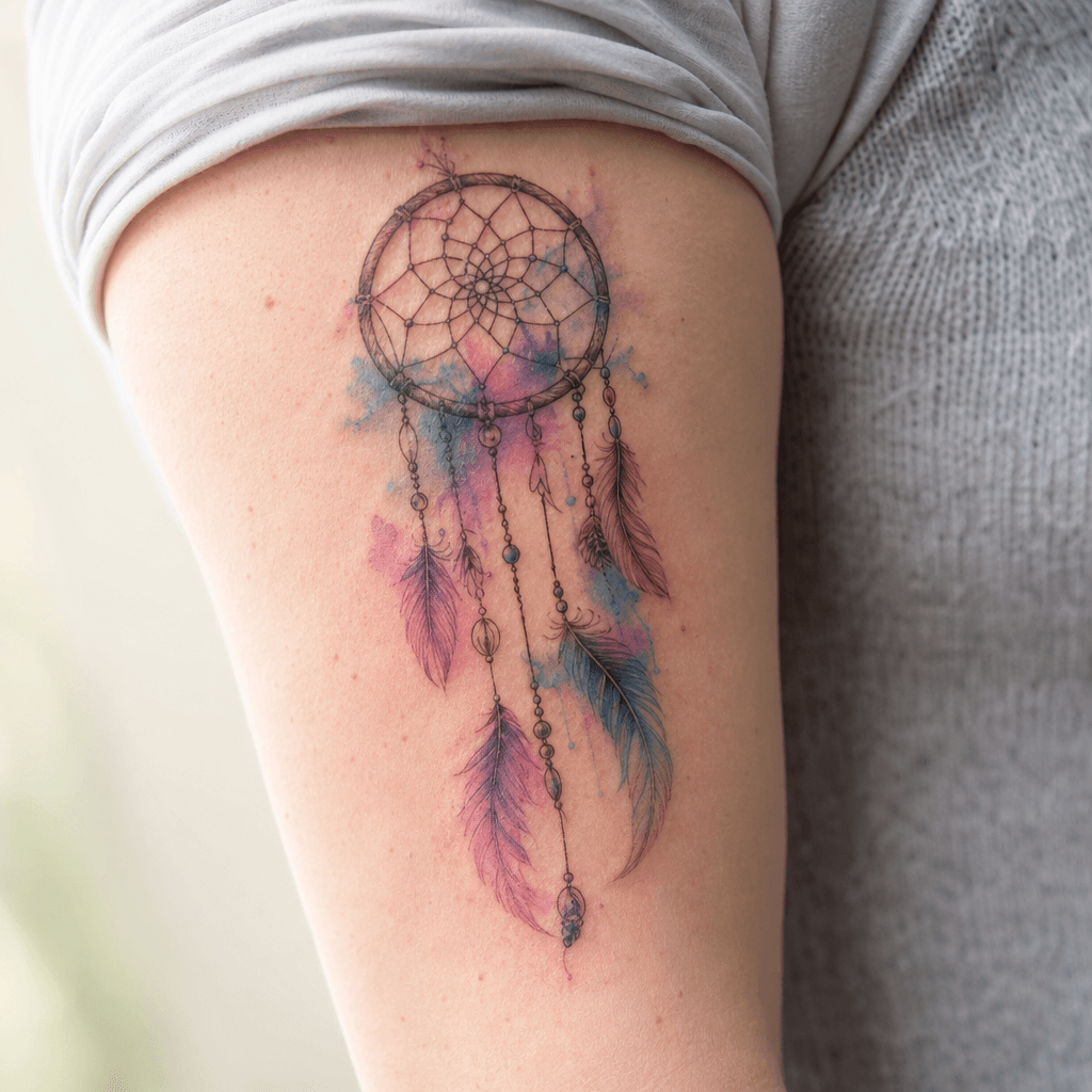 idée tatouage attrape-rêve attrape-reve aquarelle douce